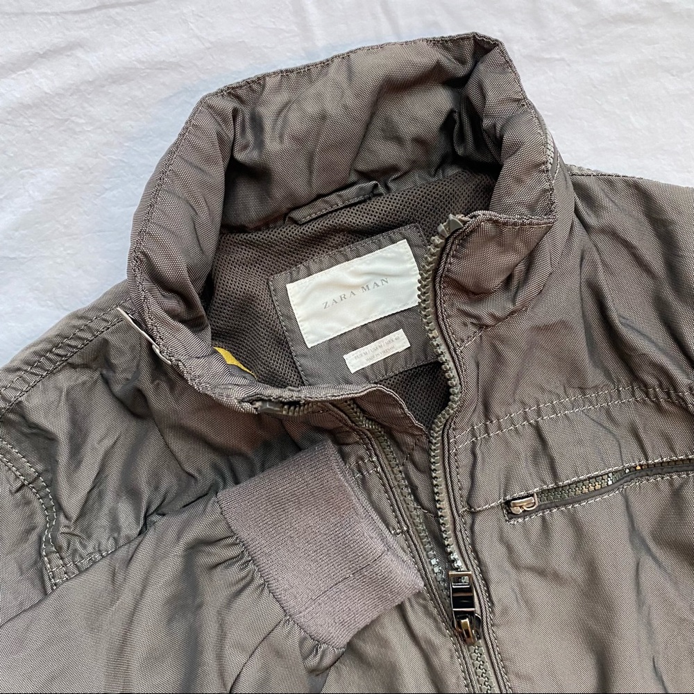 Zara Men Olive Wind Bomber Jacket Size S - Picture 1 of 6
